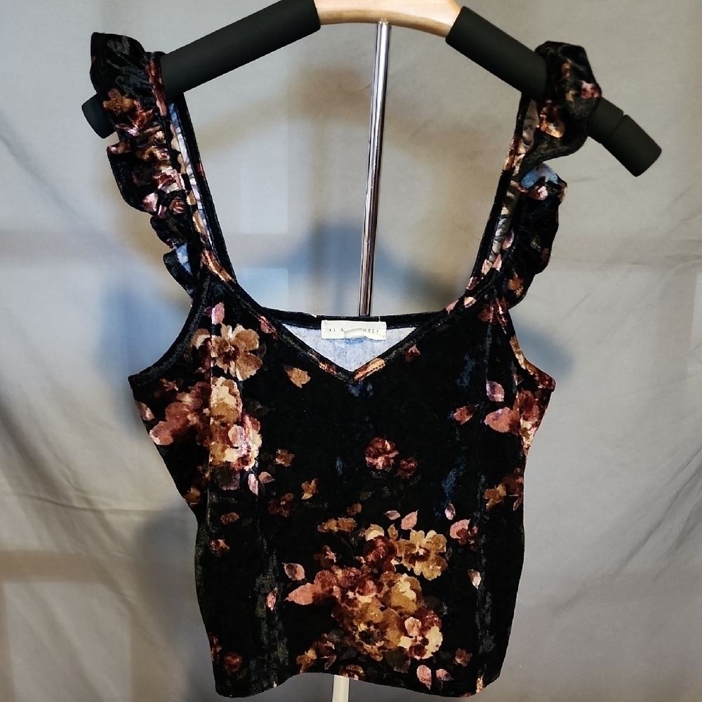 La Hearts Black and Gold Ruffled Bustier Tank
